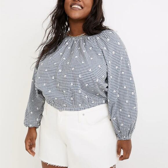 Madewell Gingham Check Embroidered Button Back Shirt 1X - Picture 1 of 13